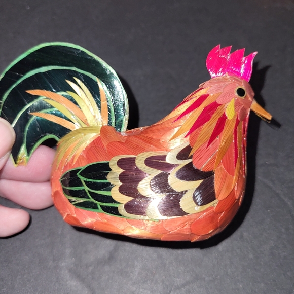 VINTAGE JAPANESE FOLK ART COUNTRY HANDMADE BAMBOO ROOSTER TRINKET BOX & 3 SMALL - Picture 2 of 10
